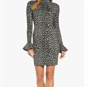 Michael Kors Metallic Cheetah Print Bell‎ Sleeve Bodycon Dress Sz Small